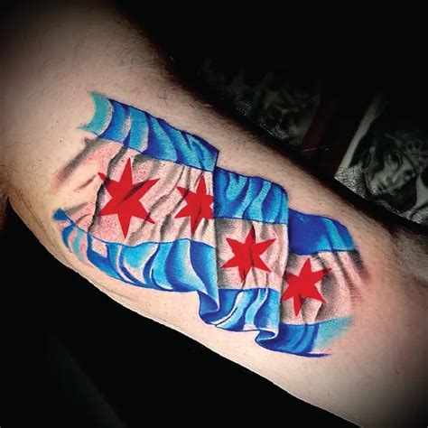 Realistic Chicago Flag Color Tattoo Idea & Design | Tattoobnb