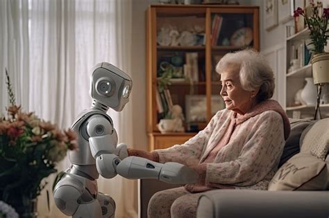 Premium Photo Robot Caregiver Takes Care And Looks After An Elderly