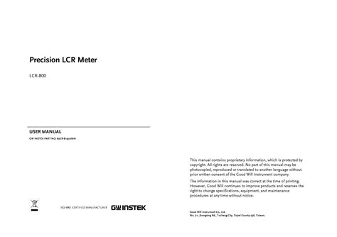 Um Lcr Mk Vk E Precision Lcr Meter Lcr User Manual Gw