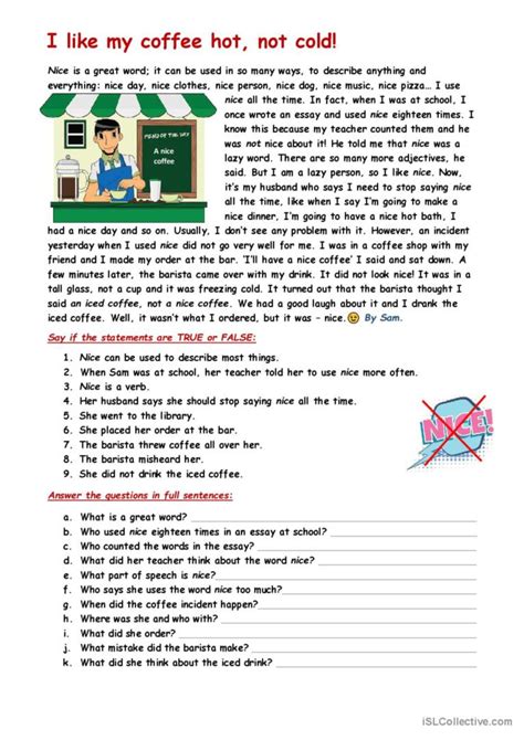 I Like My Coffee Hot Not Cold Read English ESL Worksheets Pdf Doc