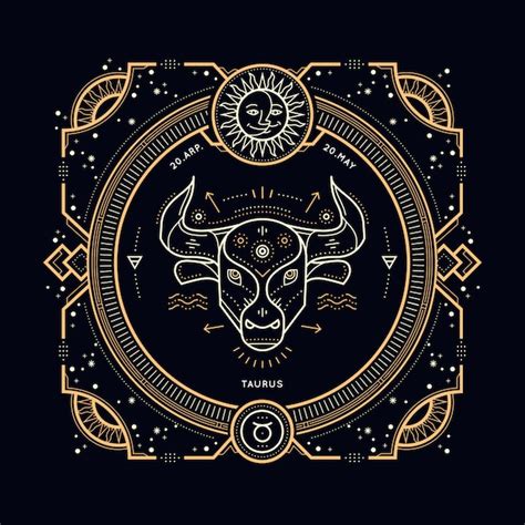 Etiqueta De Signo Del Zodiaco Tauro Delgada Línea Vintage Símbolo