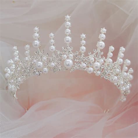 Barock Luxus Silber Überzogene Kristall Perle Braut Diademe Crown