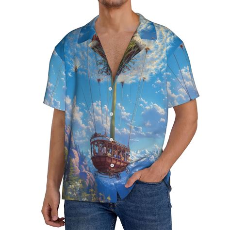 Daiia Dandelion Hot Air Balloon Men S Linen Shirts Short Sleeve Casual Shirts Button Down Shirt
