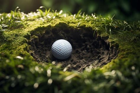 Premium Ai Image Top View Of Golf Ball On Green Grass With Sunlight Generative By Ai