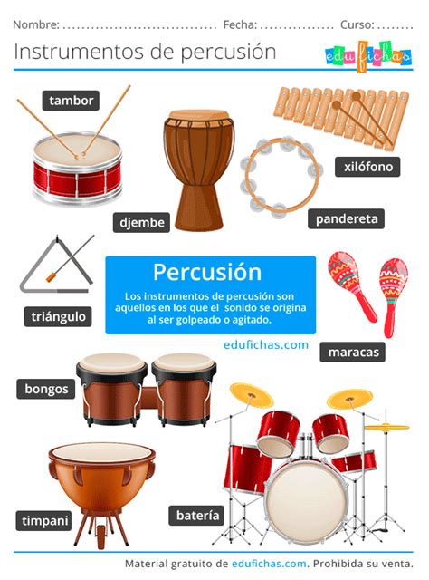 Nombres de los Instrumentos Musicales para Niños Fichas en PDF