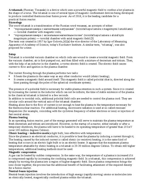 A Tokamak | PDF | Tokamak | Plasma (Physics)