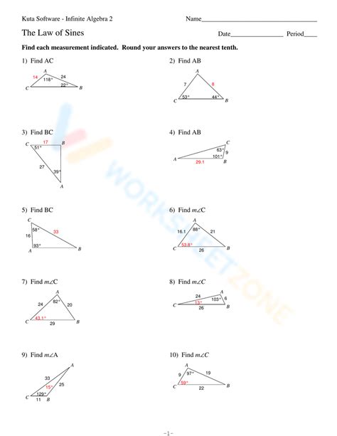 Free Printable Law of Sines Worksheets for Students