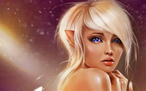 Download Blue Eyes Short Hair Sad Blonde Fantasy Elf Hd Wallpaper By Eva Lagnim