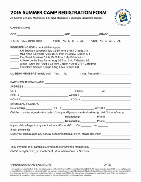 Editable Summer Camp Registration Form Template