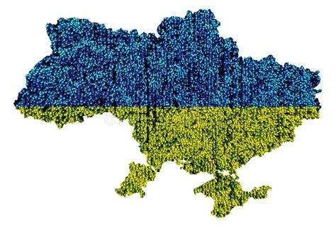 Ukraine Map With Sunflower Field Texture And Flag Colors Stock