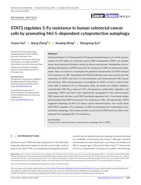 PDF STAT3 Regulates 5 Fu Resistance In Human Colorectal Cancer Cells