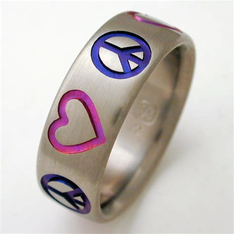 Edenderry 2 Titanium Ring With Peace Signs Titanium Wedding Rings