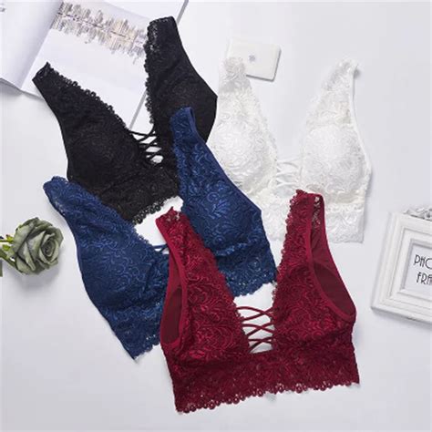 Sexy Women Solid Color Lace Bandage Bralette Bustier Crop Top Padded