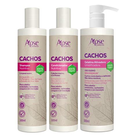 Kit Apse Cachos Shampoo Condicionador Gelatina Ativadora Cachos