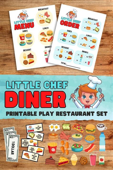 Printable Kids Pretend Play Restaurant, Little Chef Diner, Educational ...