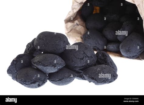 Sack Bag Coal Carbon Nugget Isolated On White Background Stock