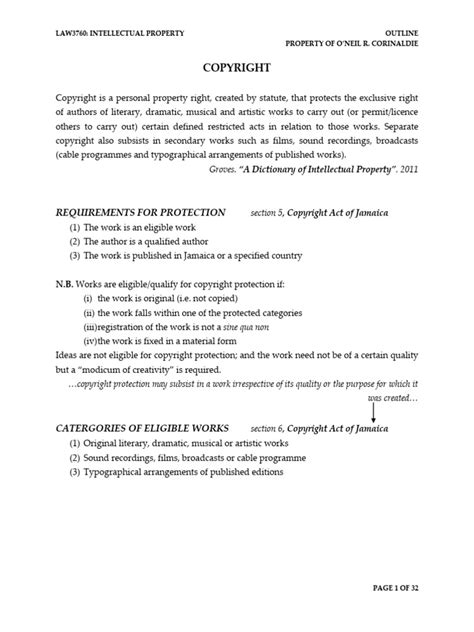 Intellectual Property Outline Copyright Pdf Copyright Copyright