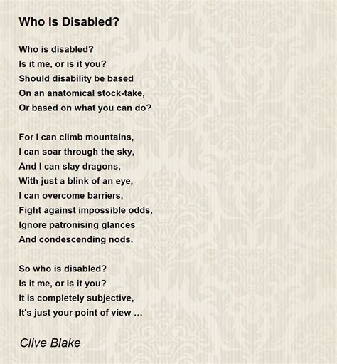 Who Is Disabled? - Who Is Disabled? Poem by Clive Blake