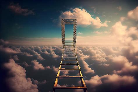 Premium Photo Stairway Leading Up To Heavenly Sky Toward The Light