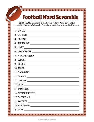 Football Word Scramble