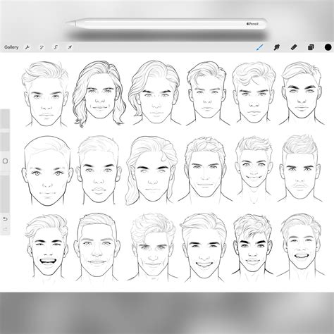 Artstation 100 Procreate Male Head Stamps Part 2 Procreate Men