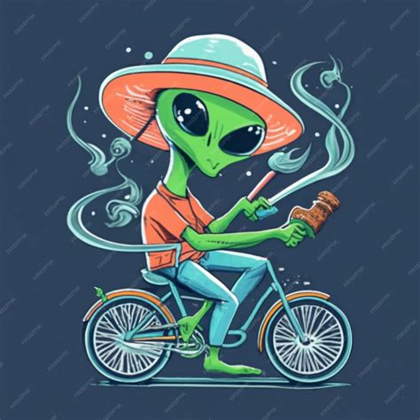 Premium AI Image | alien rides a bicycle sketch engraving vector ...