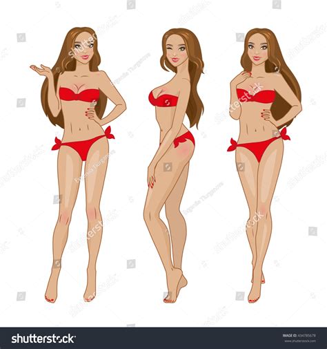 Vector Sexy Brownhaired Girl Red Bikini เวกเตอรสตอก ปลอดคาลขสทธ 434785678 Shutterstock
