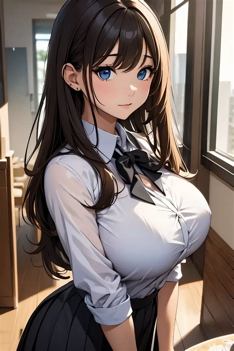 傑作, 最高品質, 美しい女の子, 美しい顔, 制服, シャツ, スカート, 巨乳, - SeaArt AI