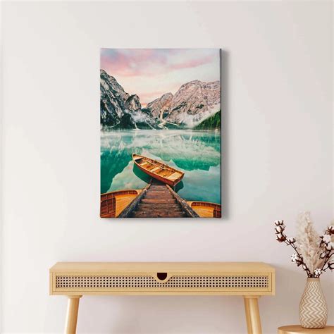 Bricoflor Wandbild Mit Bergsee Leinwand Bild Mit Steg An See Für