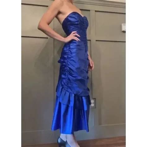 Vintage Gunne Sax By Jessica Mcclintock Royal Blue Satin Ruched Mermaid