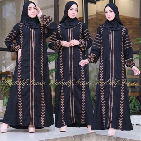 Jual Abaya Turkey Bordir Komputer Bahan Halus Jetblack Saudi Tidak