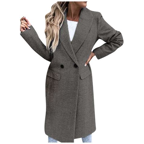 zuwimk Long Coats For Women,Women's Double Long Plaid Wool Blend Pea Coat Outerwear Women's Coat ...