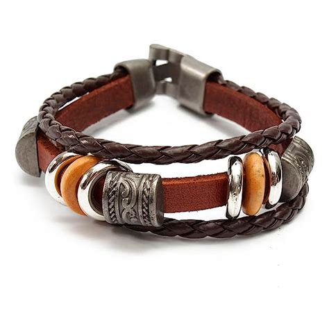 Ripley Pulsera Cafe En Cuero Hombre Mujer Trenzada Acero