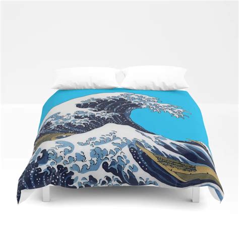 Hokusai“the Great Wave Off Kanagawa”cyan72 Background Duvet Cover By Dohshin Society6