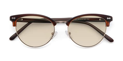 Amber Brown Browline Acetate Cat Eye Tinted Sunglasses With Light Brown Sunwear Lenses 17461