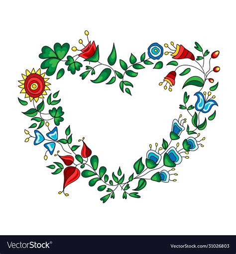 Heart Shape Wreath Made From Colorful Flowers Vector Image