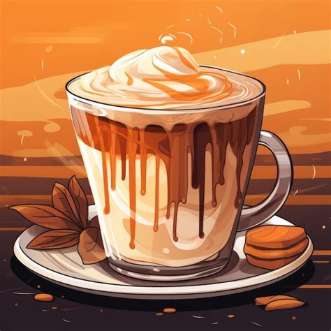 Premium AI Image A Drawing Of A Coffee Cup With Whipped Cream And Nuts