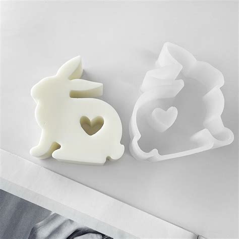 3D Cute Rabbits Candle Silicone Mold Heart Easter Bunny Mould