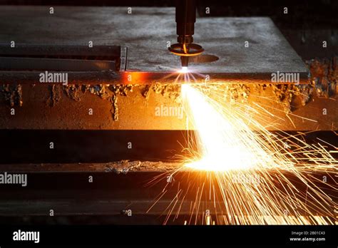 Cnc Laser Cutting Of Metal Modern Industrial Technology Stock Photo