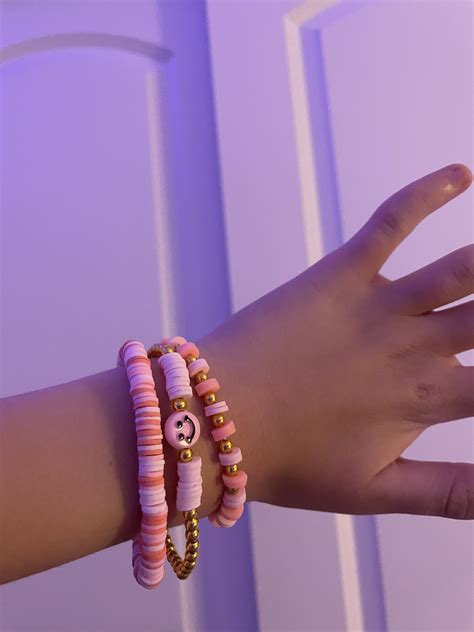 Pink Bracelet Stack Preppy Clay Bead Bracelets 3 Etsy