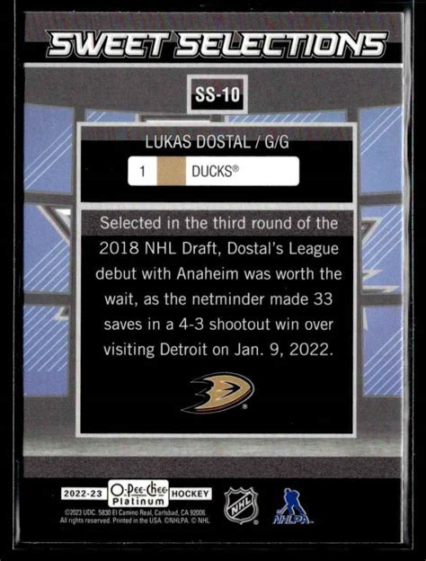 2022 23 O Pee Chee Platinum Sweet Selections Lukas Dostal Anaheim Ducks