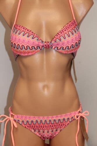 NWT Hobie Swimsuit Bikini 2pc Set Sz L MLT Push Up Tie Side EBay