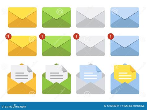 Letter in Mail Envelope. Set of Illustrations. Mailbox Notification or Email Message Icons ...