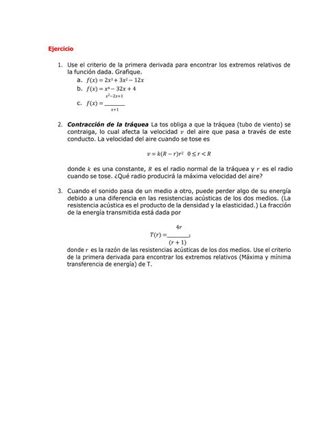 Solution Criterio De La Primera Derivada Ejercicios Resueltos Studypool