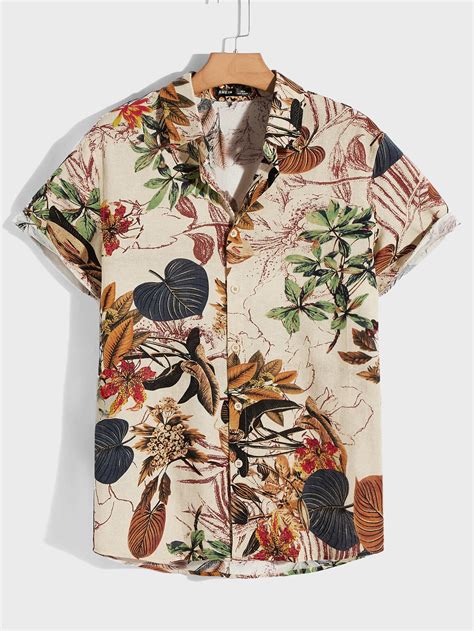 Shein Men Tropical Print Button Front Shirt