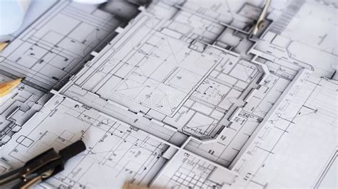 Architectural Engineering Design Plan Drawing on the Table. Architect S ...