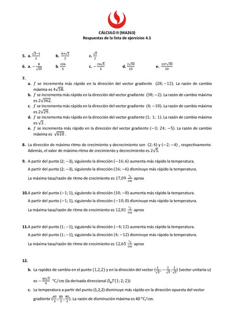 MA263 Sesión 4 1 Respuestas de la lista de ejercicios CLCULO II