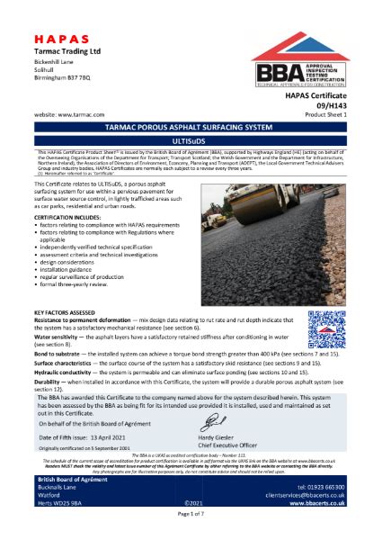 Tarmac Porous Asphalt Surfacing System Ultisuds H Tarmac