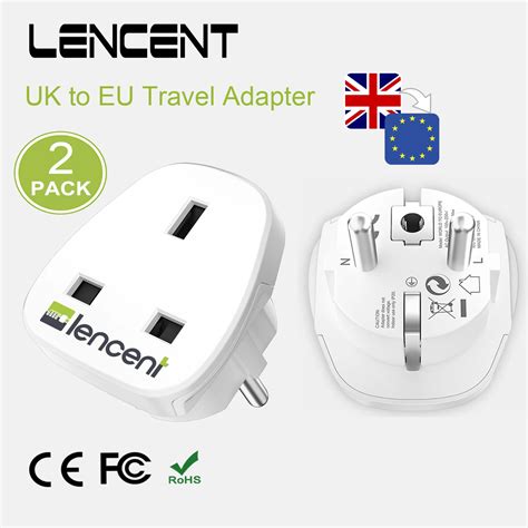 Lencent 2 Pcs Uk To Eu Europe Travel Adapter High Quality Euro Plug Ac Power Charger