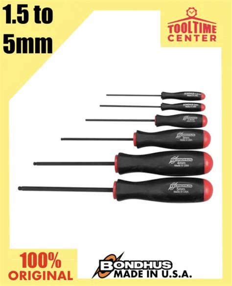 6 Pc Bondhus Ball Point Screwdriver Set Hex Key Allen Wrench Set 1 5